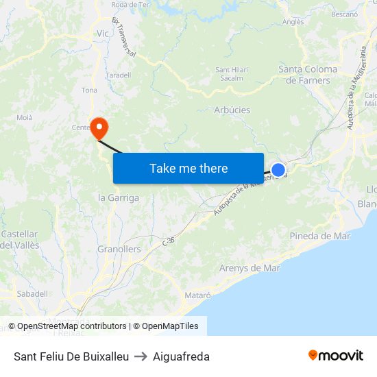 Sant Feliu De Buixalleu to Aiguafreda map