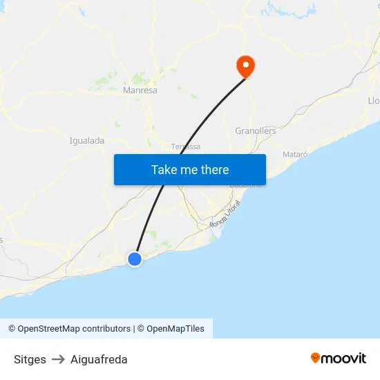Sitges to Aiguafreda map