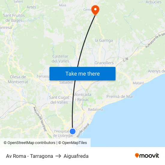 Av Roma - Tarragona to Aiguafreda map