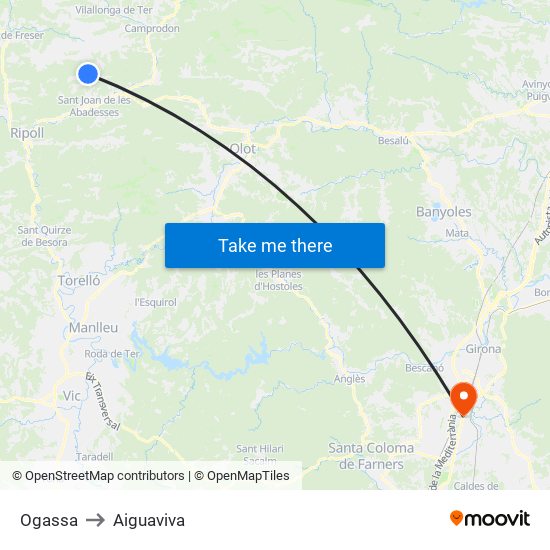 Ogassa to Aiguaviva map