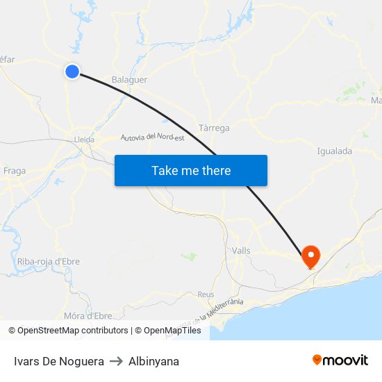 Ivars De Noguera to Albinyana map