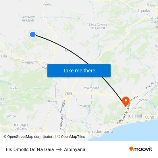 Els Omells De Na Gaia to Albinyana map