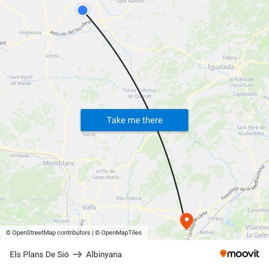 Els Plans De Sió to Albinyana map