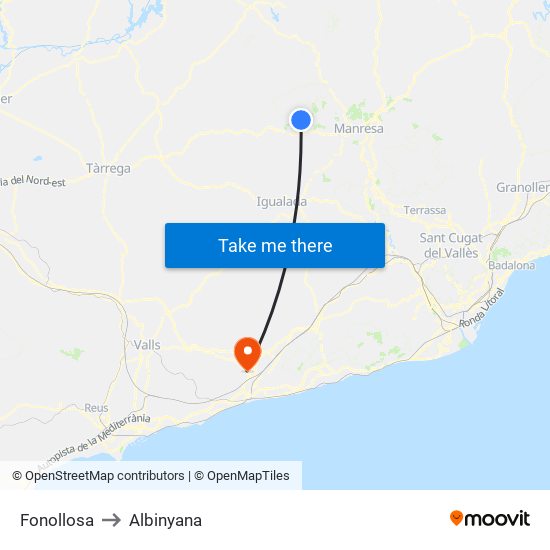 Fonollosa to Albinyana map
