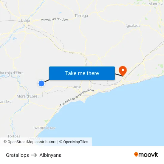 Gratallops to Albinyana map