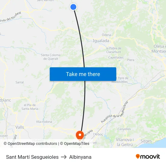 Sant Martí Sesgueioles to Albinyana map