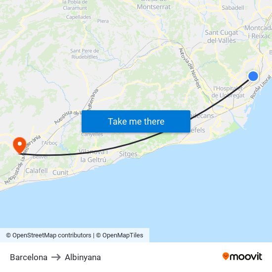 Barcelona to Albinyana map