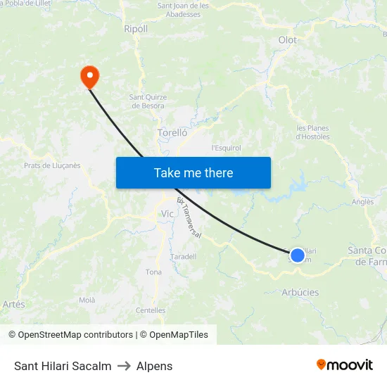 Sant Hilari Sacalm to Alpens map