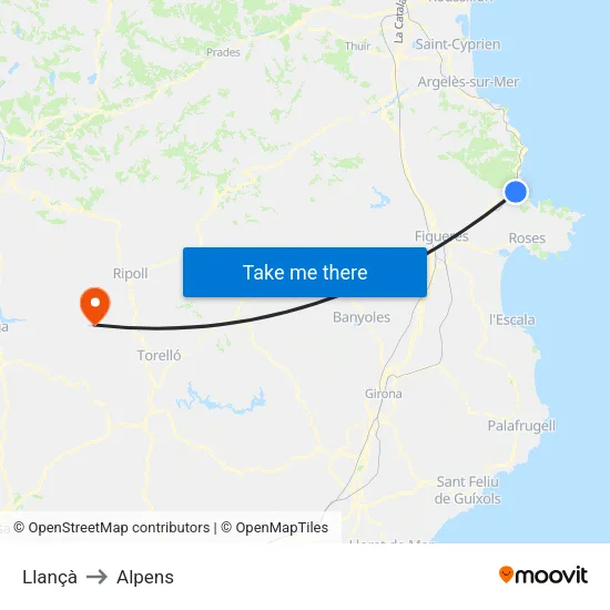 Llançà to Alpens map