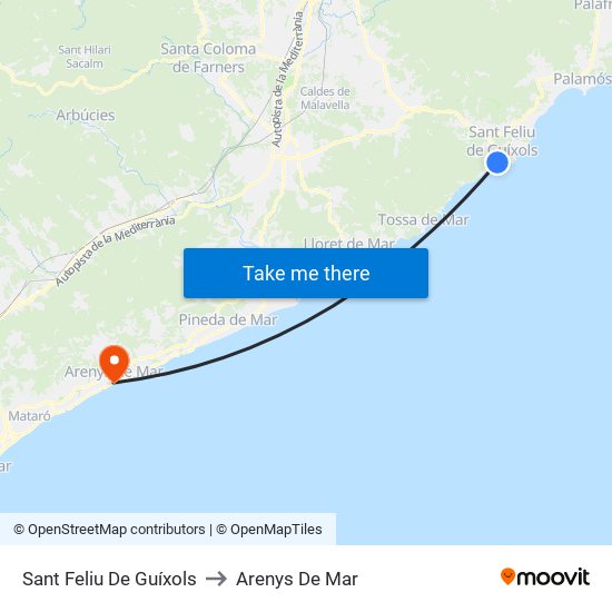Sant Feliu De Guíxols to Arenys De Mar map