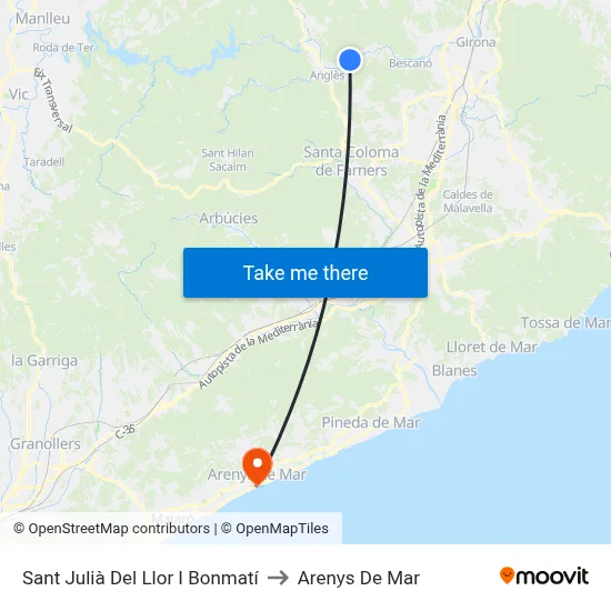 Sant Julià Del Llor I Bonmatí to Arenys De Mar map