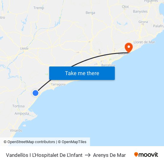 Vandellòs I L'Hospitalet De L'Infant to Arenys De Mar map
