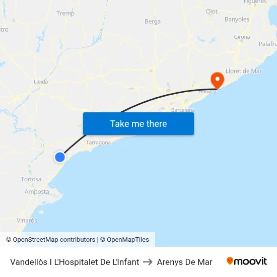 Vandellòs I L'Hospitalet De L'Infant to Arenys De Mar map