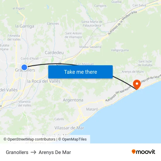 Granollers to Arenys De Mar map