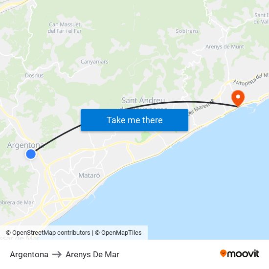 Argentona to Arenys De Mar map