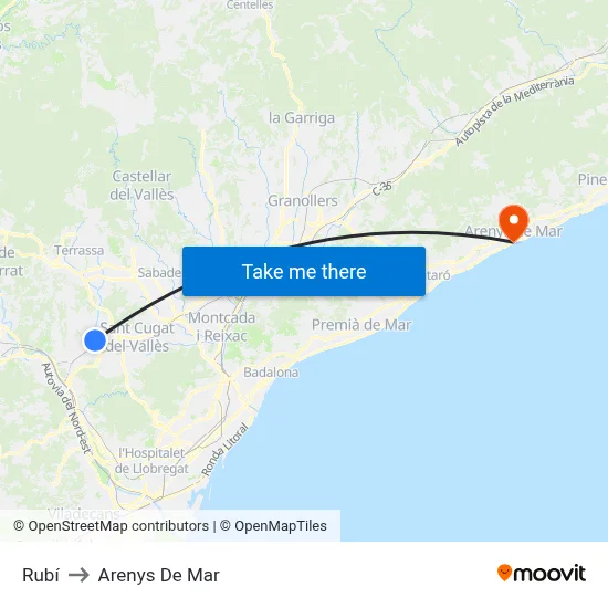 Rubí to Arenys De Mar map