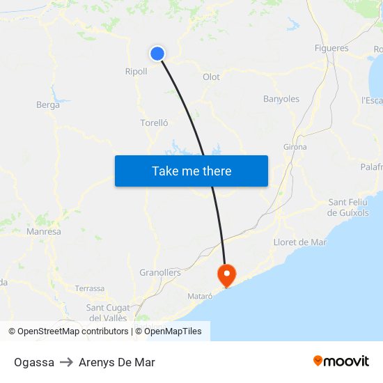 Ogassa to Arenys De Mar map
