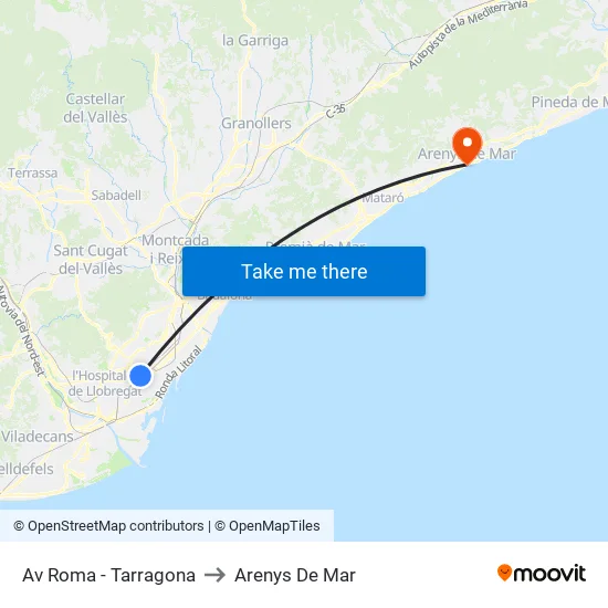 Av Roma - Tarragona to Arenys De Mar map