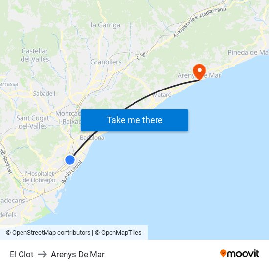 El Clot to Arenys De Mar map