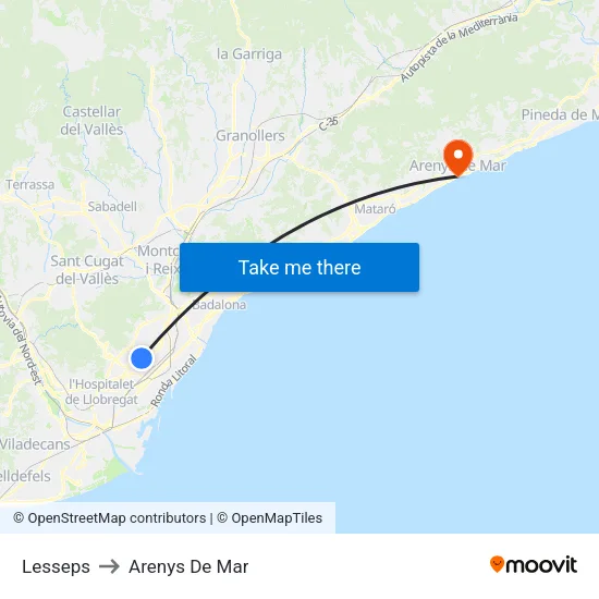 Lesseps to Arenys De Mar map