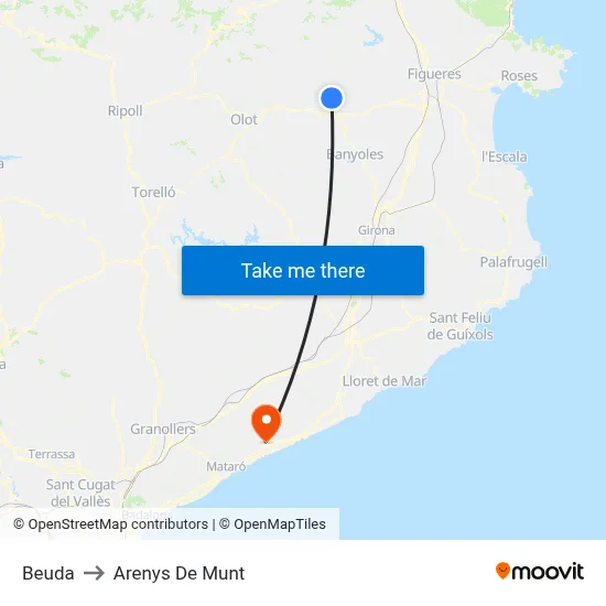 Beuda to Arenys De Munt map