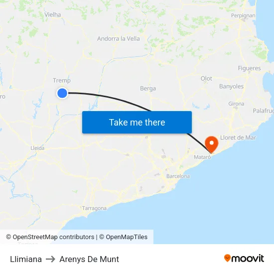 Llimiana to Arenys De Munt map