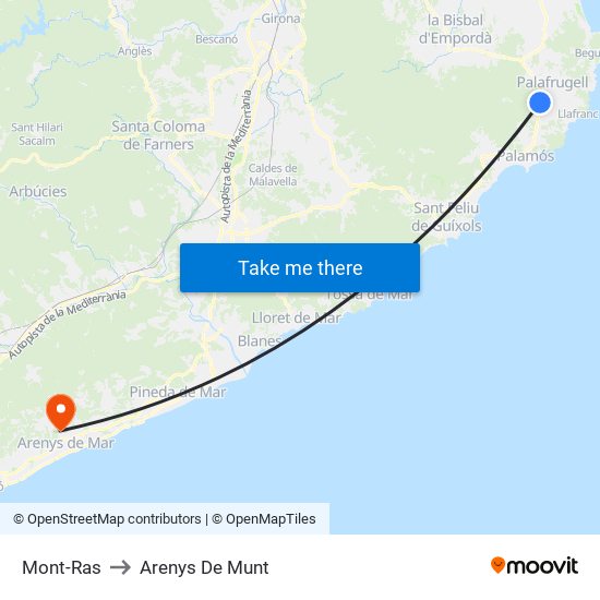 Mont-Ras to Arenys De Munt map