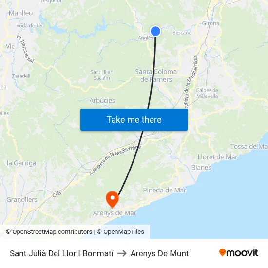 Sant Julià Del Llor I Bonmatí to Arenys De Munt map
