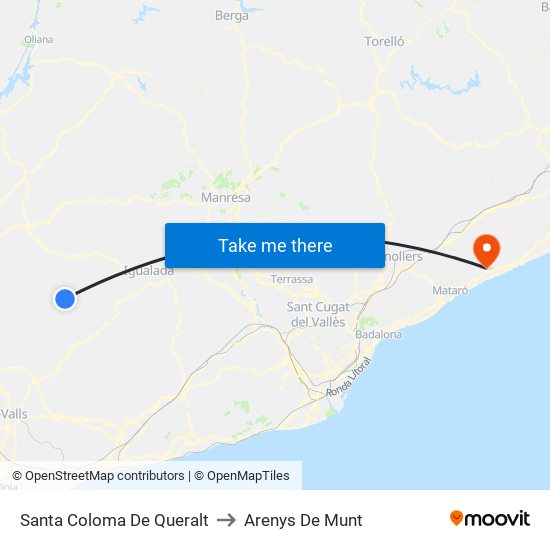 Santa Coloma De Queralt to Arenys De Munt map
