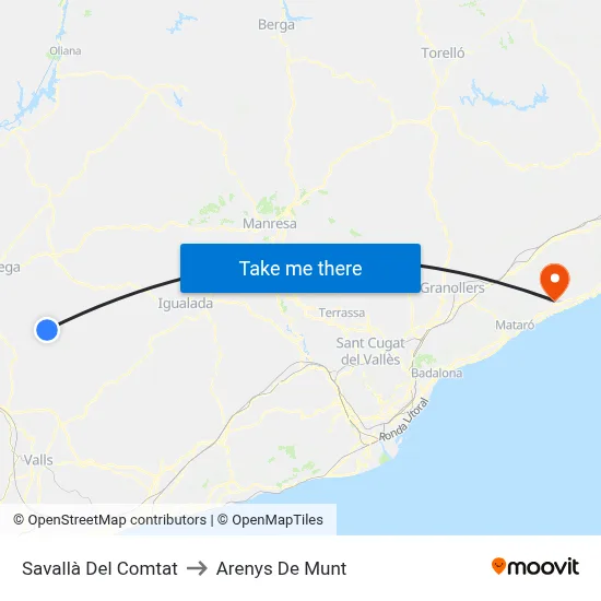 Savallà Del Comtat to Arenys De Munt map