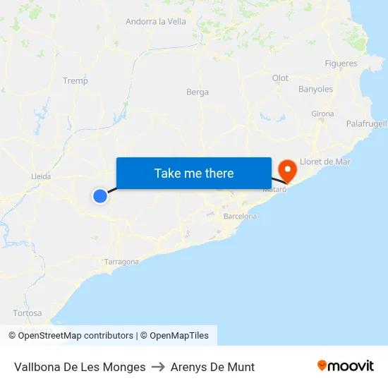 Vallbona De Les Monges to Arenys De Munt map