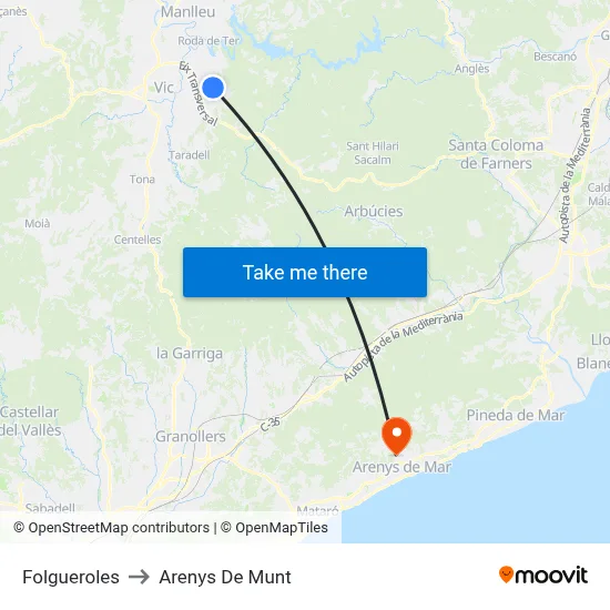 Folgueroles to Arenys De Munt map