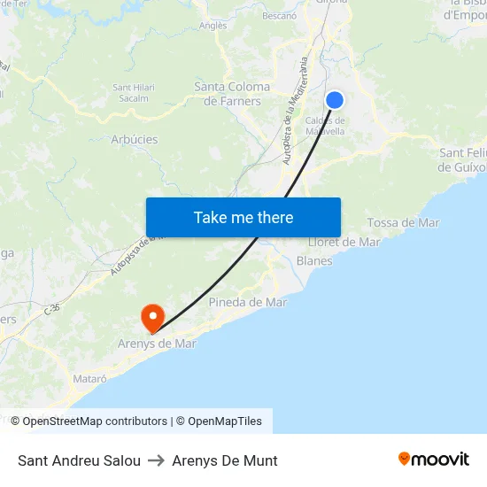 Sant Andreu Salou to Arenys De Munt map