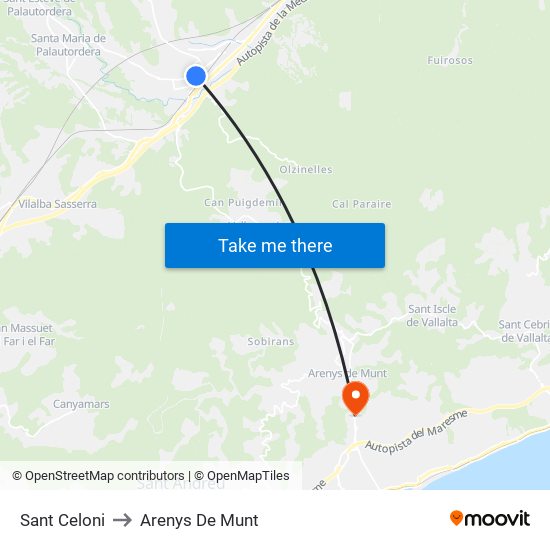 Sant Celoni to Arenys De Munt map