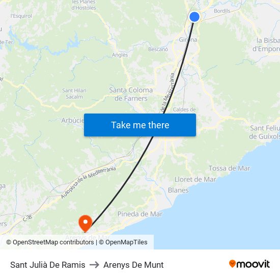 Sant Julià De Ramis to Arenys De Munt map