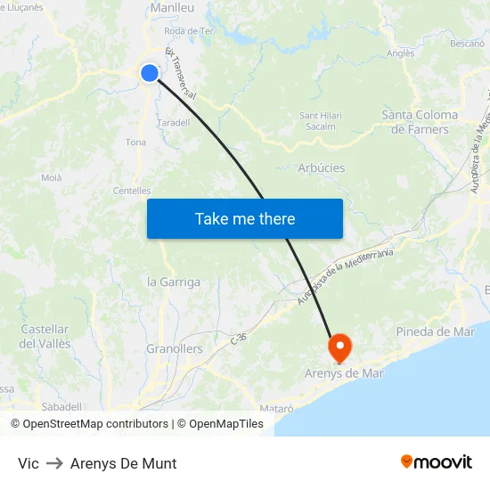 Vic to Arenys De Munt map