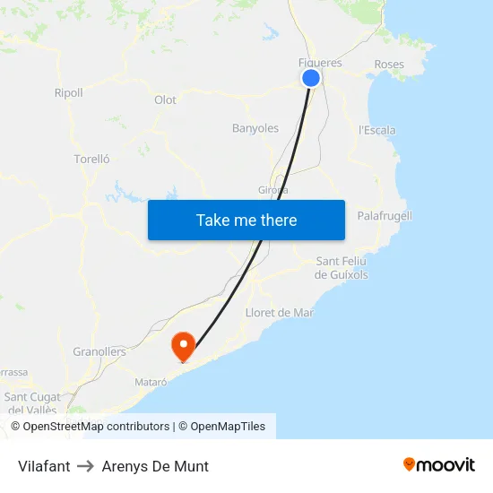 Vilafant to Arenys De Munt map