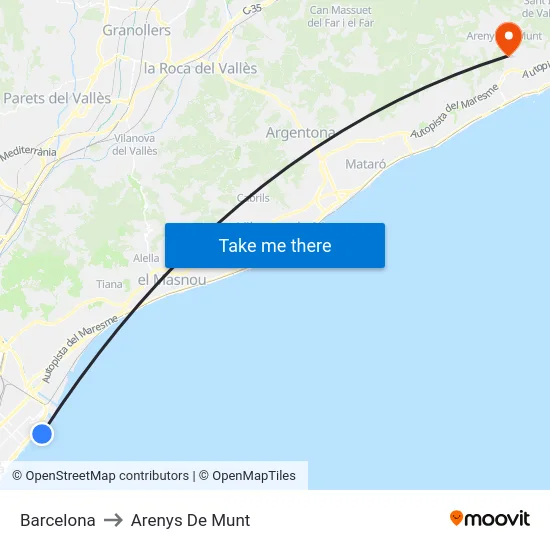 Barcelona to Arenys De Munt map