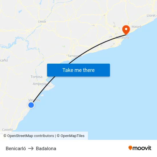 Benicarló to Badalona map