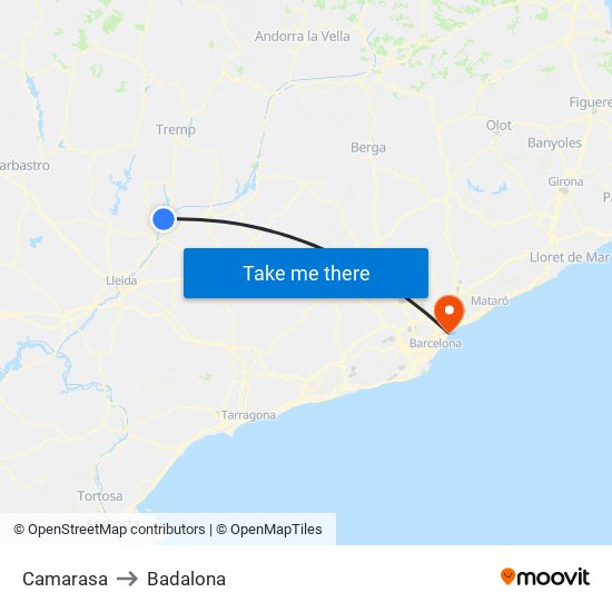 Camarasa to Badalona map
