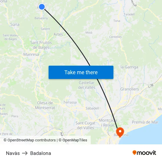 Navàs to Badalona map