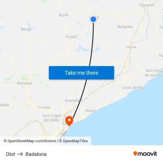 Olot to Badalona map