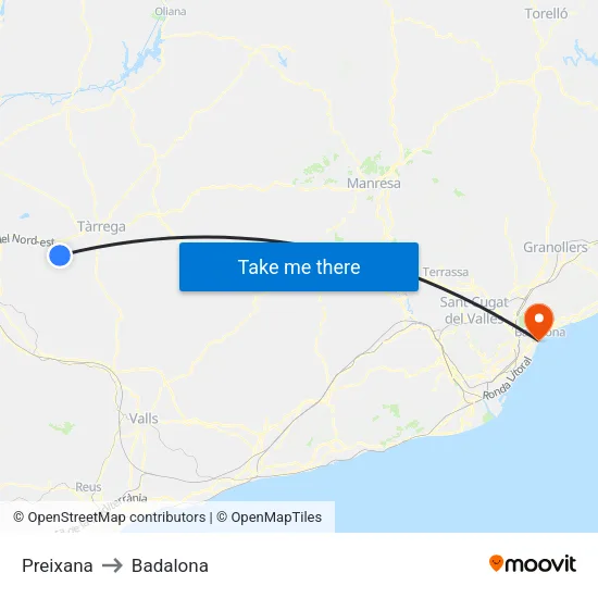 Preixana to Badalona map
