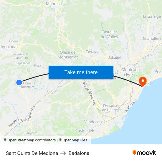 Sant Quintí De Mediona to Badalona map