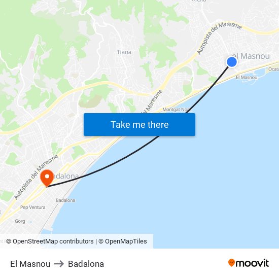 El Masnou to Badalona map