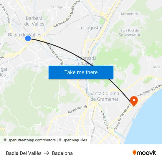 Badia Del Vallès to Badalona map