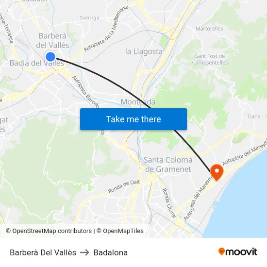 Barberà Del Vallès to Badalona map