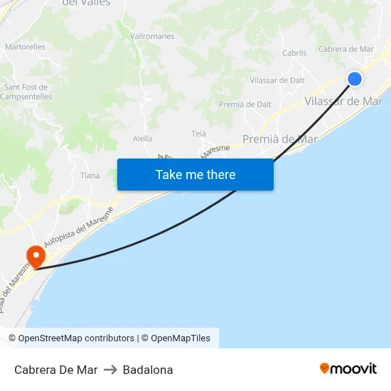 Cabrera De Mar to Badalona map