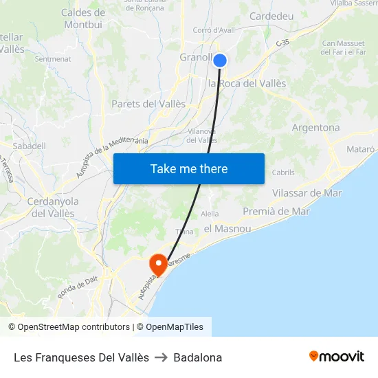Les Franqueses Del Vallès to Badalona map