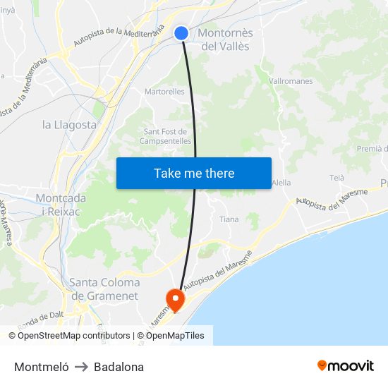 Montmeló to Badalona map